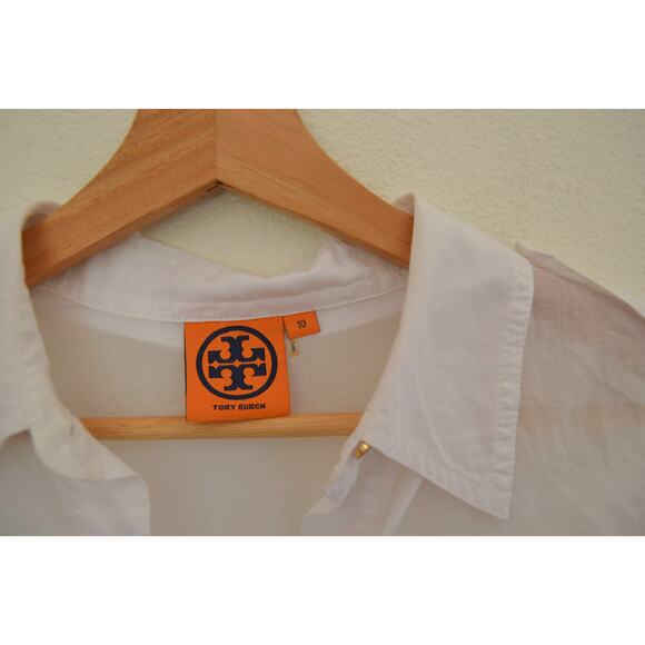 Tory Burch White Cotton Button Down Blouse Size 10 - Picture 3 of 5